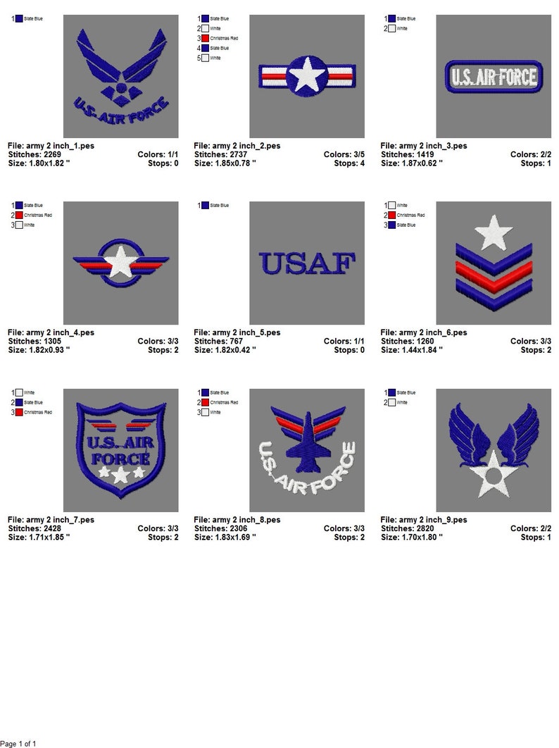 USAF AIR FORCE Embroidery Machine Designs Set / Armee De L Air Etsy
