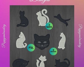 FSL Cat machine embroidery Designs (Digital Download)
