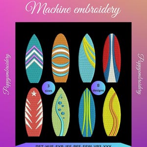 SURFBOARD Design for Embroidery machine  / motifs surf pour broderie machine / INSTANT DOWNLOAD