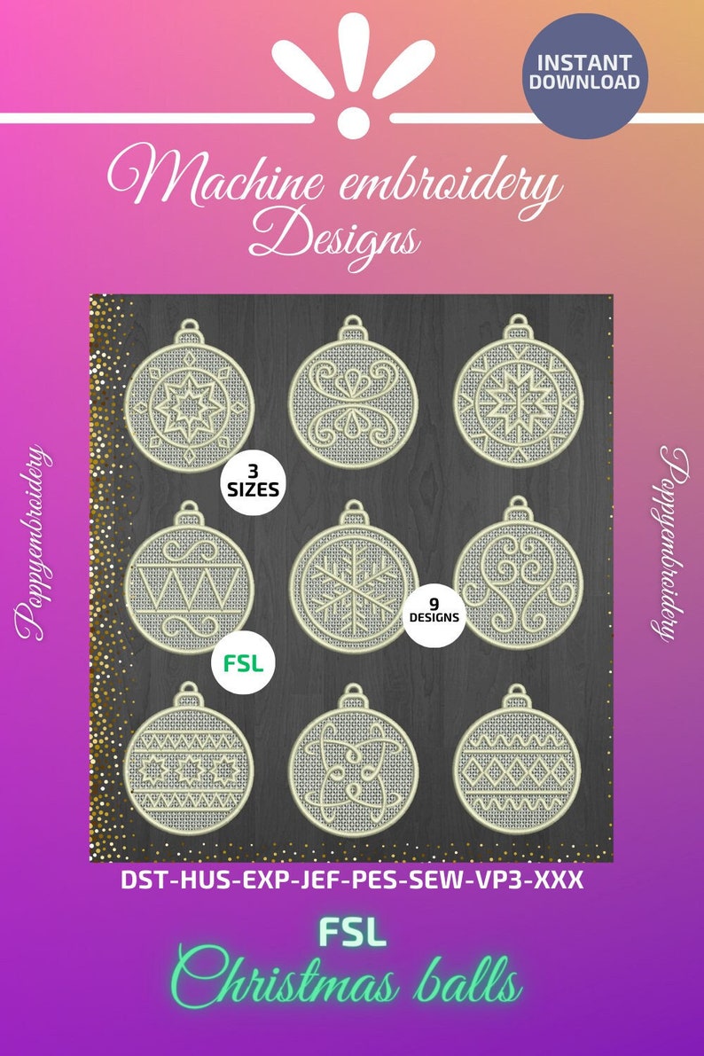 Free standing lace FSL christmas ball embroidery machine designs / boule noel pour broderie machine / INSTANT DOWNLOAD image 1