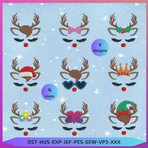 REINDEER face  Design for Embroidery machine / renne motifs pour broderie machine / INSTANT DOWNLOAD
