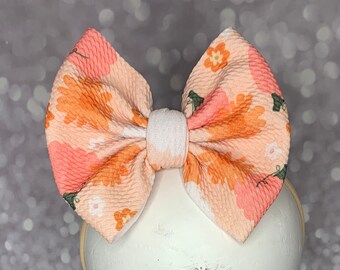 Pink Pumpkins Bow on Nylon Headband/Clip, Simply Inspired By Zoe