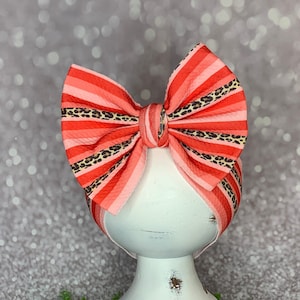 Pink Leopard Stripes Valentines Day Stretch Headwrap W/ Bow, Simply Inspired By Zoe