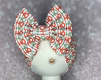Red & Green Ho Ho Ho Stretch Headwrap W/ Bow, Simply Inspired By Zoe