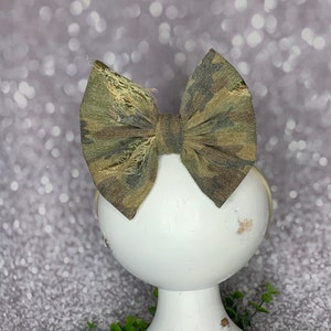 Camouflage Distressed Bow on Nylon Headband/Clip, Simply Inspired By Zoe