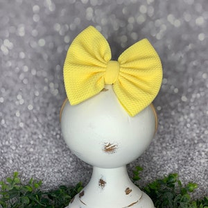 Yellow #128 Bow on Nylon Headband/Clip, Simply Inspired By Zoe