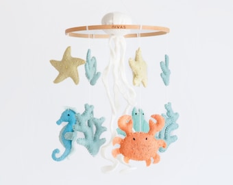 Ocean Theme Mobile / Nautical mobile / Ocean Nursery decor / Blue Crib Decor / Baby room decor / Crab Mobile / Octopus Mobile