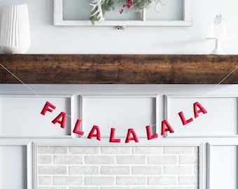 Wool Felt Christmas Garland: Red 'Fa la la' Mantel Decor