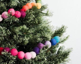 Rainbow Felt Ball Garland: Handmade Nursery Decor, Christmas Tree Garland