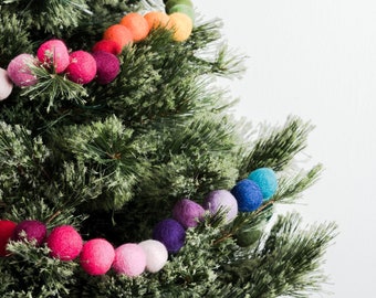 Rainbow ball garland / Rainbow Nursery Decor / Christmas tree Decor / Rainbow pom pom/ Christmas Garland