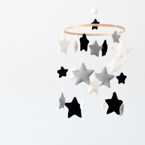 Monochrome Star Crib Mobile: Black, White & Gray Felt Nursery Decor