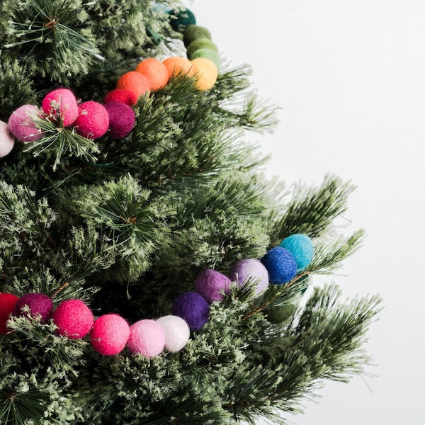 Rainbow ball garland / Rainbow Nursery Decor / Christmas tree Decor / Rainbow pom pom/ Christmas Garland