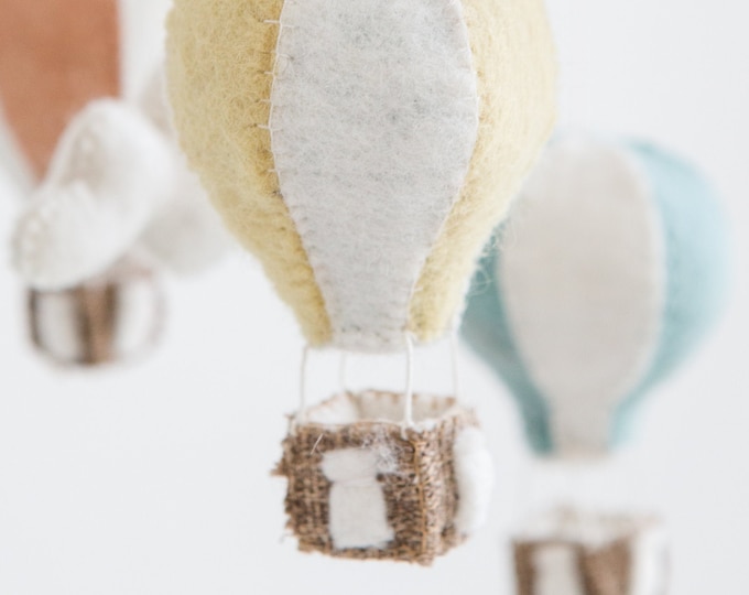 Felt Hot Air Balloon Mobile, Gender Neutral Nursery Decor