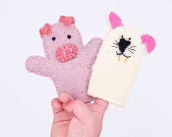 Felt Farm Animal Finger Puppets: Bunny and Pig Set