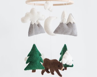 Bear and Mountain Baby Mobile: Woodland Nursery Decor