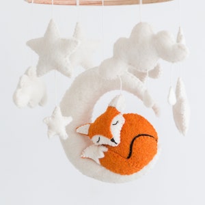 Fox Mobile: Wool Felt Sleeping Fox, Moon & Stars - Woodland Nursery Decor
