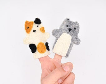 Cat Finger Puppets / Cat themed kids toy / Children's stocking stuffers / Sensory toy /  Montessori toy / Finger puppet set