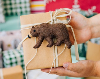 Felt Brown Bear Ornament: Woodland Animal Decor