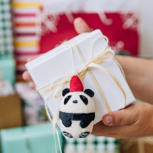 Handmade Wool Felt Panda Ornament: Animal Theme