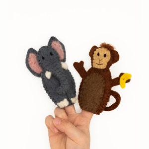 Felt Finger Puppets: Elephant and Monkey, Safari Theme