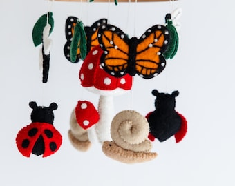 Felt Garden Mobile: Handmade Mushroom, Snail, Butterfly & Ladybug