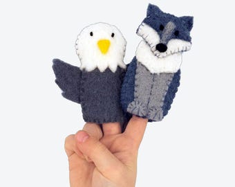 Finger Puppet Set: Eagle & Wolf , Toddler Toy, Kids Party Favors, Montessori Toy, Toddler Stocking Stuffers, Interactive Toys,
