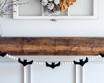 Wool Felt Bat Garland: Handmade Halloween Mantel Decor