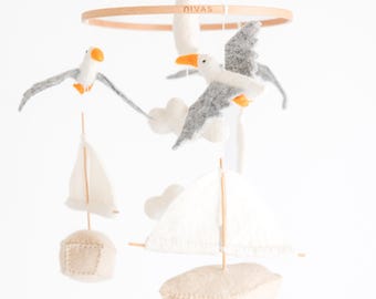 Seagull & Sailboat Mobile: Nautical Nursery Decor
