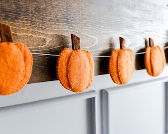 Felted Pumpkin Garland,  Baby Shower, Fall Pumpkin, Fabric Pumpkin Decor, Fall Shelf, Autumn Accent, Fall Mantel, Pumpkin Patch