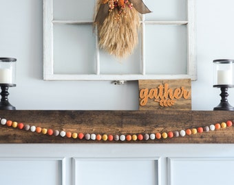 Wool Felt Pom Pom: Long Fall Garland, Fall Accents, Fall staircase, Fall Harvest Table decor, Autumn Mantel, Rustic Harvest, Centerpiece