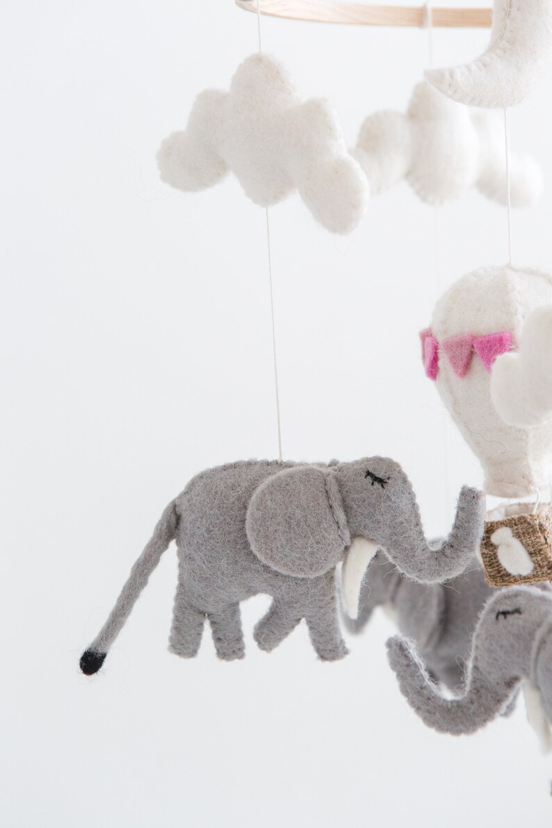Elephant Hot Air Balloon Mobile / Baby Girl Crib Mobile / Felt Etsy