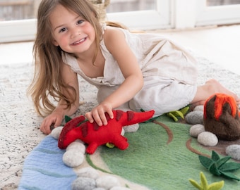 Pretend Play, Felt Animals, Felted Toy, Dinosaur Play Mat Set, Prehistoric Playscape