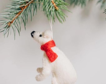 Handmade Wool Felt Polar Bear Ornament: Arctic Animal Decor