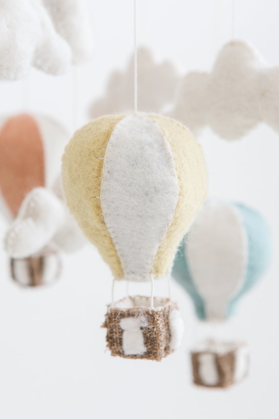 Felt Hot Air Balloon Mobile, Gender Neutral Nursery Decor