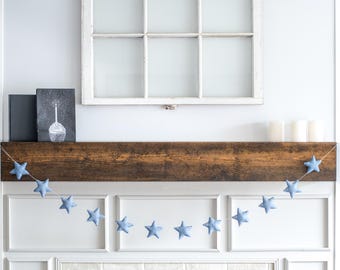 Guirnalda de estrellas azules: decoración de fieltro de lana hecha a mano, 1,8 m
