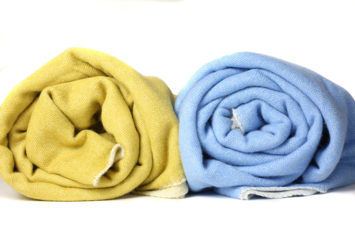 Reversible Cashmere Blend Throw Blanket Blue and White Etsy