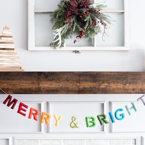 Merry and Bright Garland / Christmas Garland / Rainbow Christmas  garland /  Christmas Decor / Christmas Tree Decor / Rainbow Mantel Decor