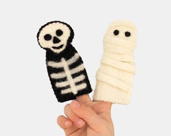 Halloween Finger Puppet Set: Wool Felt Ghost & Mummy Toys