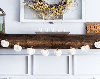 Handmade Wool Felt White Pumpkin Garland: Fall Thanksgiving Decor