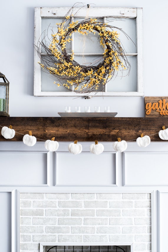 Handmade Wool Felt White Pumpkin Garland: Fall Thanksgiving Decor