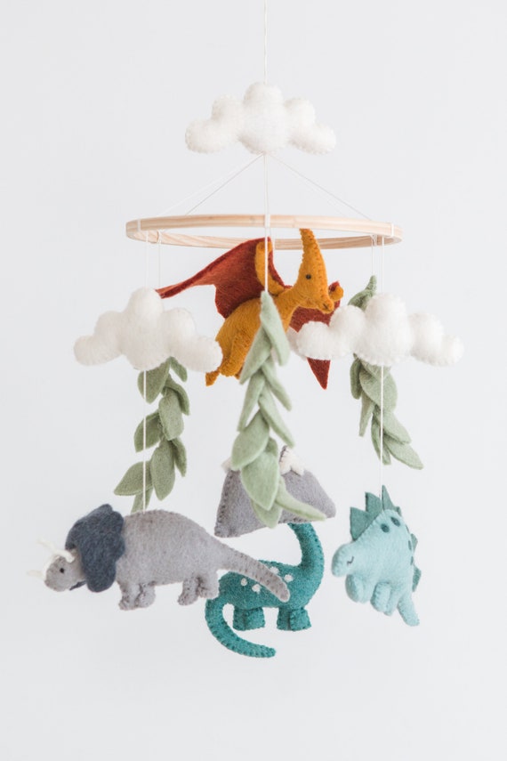 Handmade Wool Felt Dinosaur Crib Mobile: Nature Nursery Decor