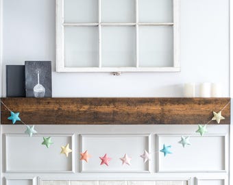 Pastel Rainbow Wool Felt Star Garland: Baby Shower Decor