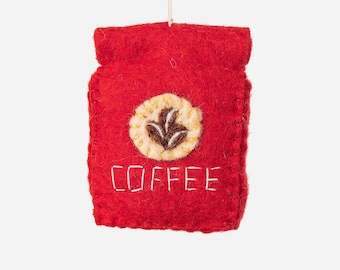 Handmade Wool Felt Coffee Christmas Ornament