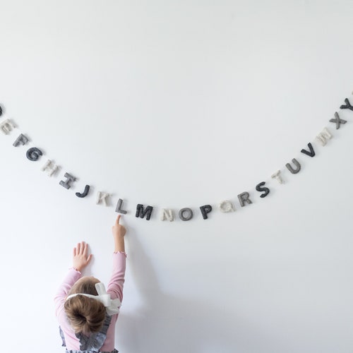 Grey ABC Garland. Alphabet Garland. Nursery Wall Decor. Etsy