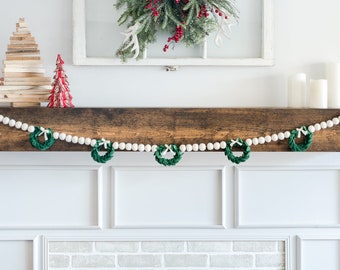 Christmas Wreath Garland: White Wool Bead Holiday Mantel Decoration