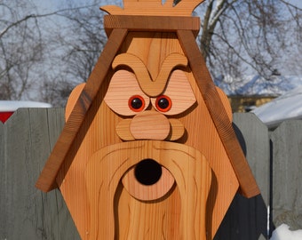 Intense Fu Manchu Cedar Birdhouse with Flush Mount Hardware, Whimsical Birdhouse, Cedar Bird Feeder, Wooden Birdhouse, Cedar Bird, birdhouse