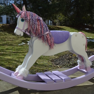 Handmade Rocking Unicorn, Unicorn rocking horse, nursery furniture, photography prop, wooden rocking horse, unicorn decor, pegasus image 1