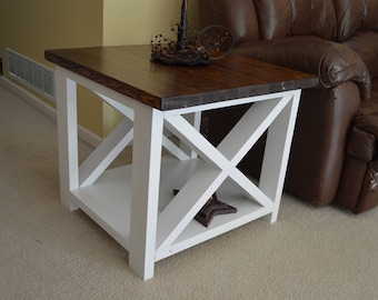 Solid Farmhouse X Style End Table, Farmhouse Furniture, Country Living Room Furniture, Country Furniture, X Style Furniture, rustic table