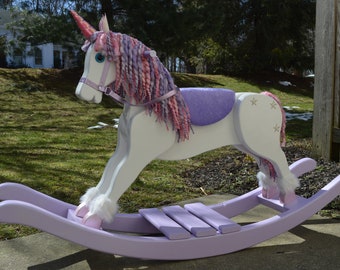 Handmade Rocking Unicorn, Unicorn rocking horse, nursery furniture, photography prop, wooden rocking horse, unicorn decor, pegasus