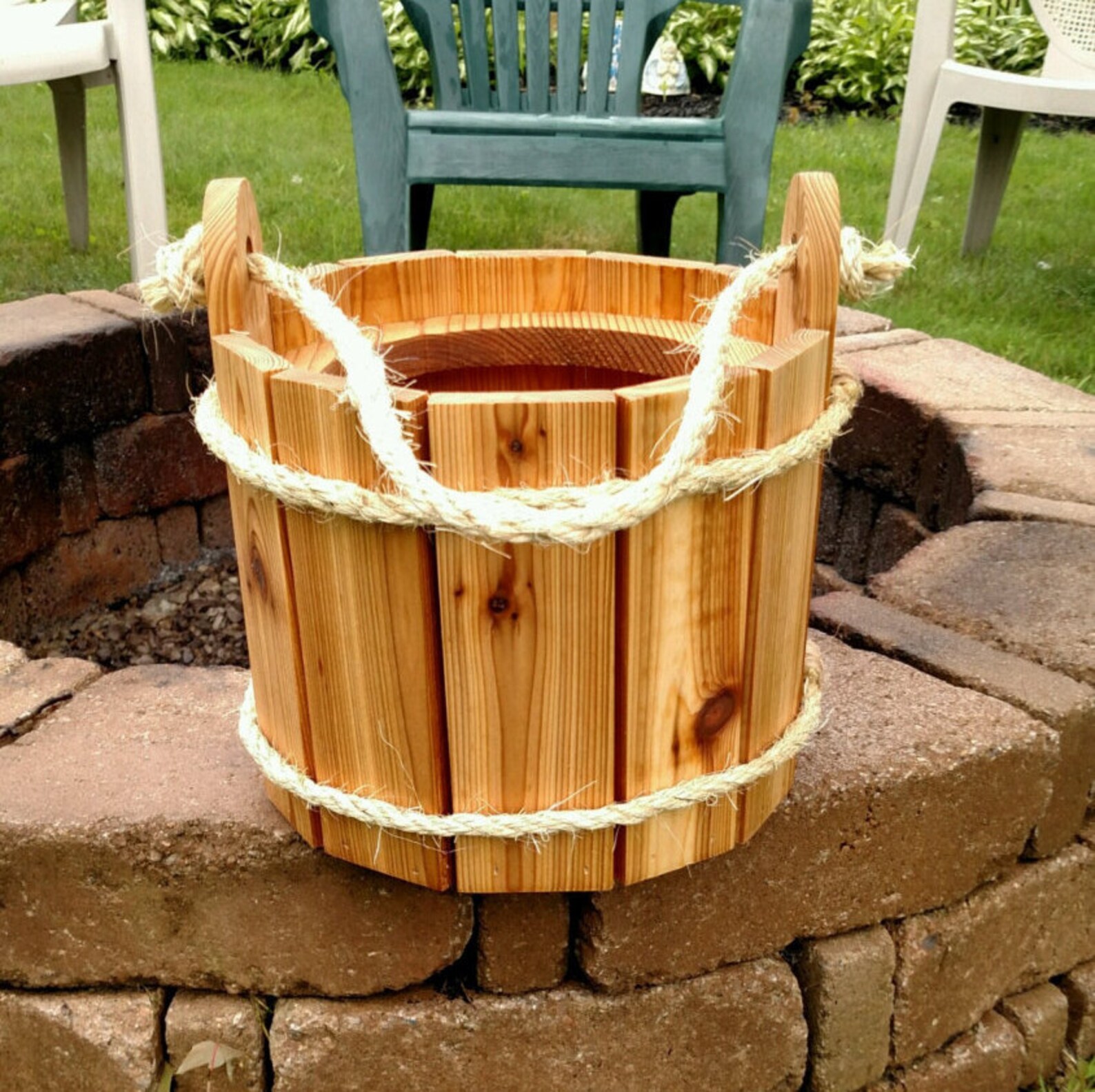 Cedar Planter Bucket with Rope Handle Bucket Planter Cedar Etsy